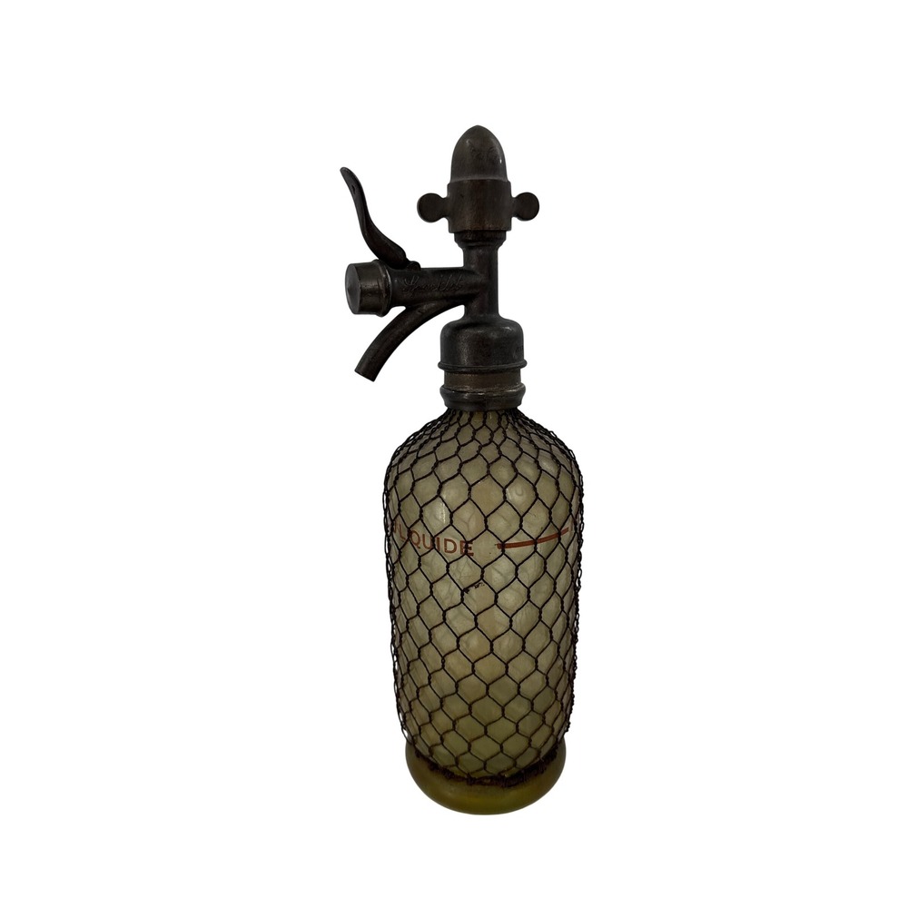 Sparklets Seltzer Siphon Bottle Clear Vintage Wire Mesh Soda Barware